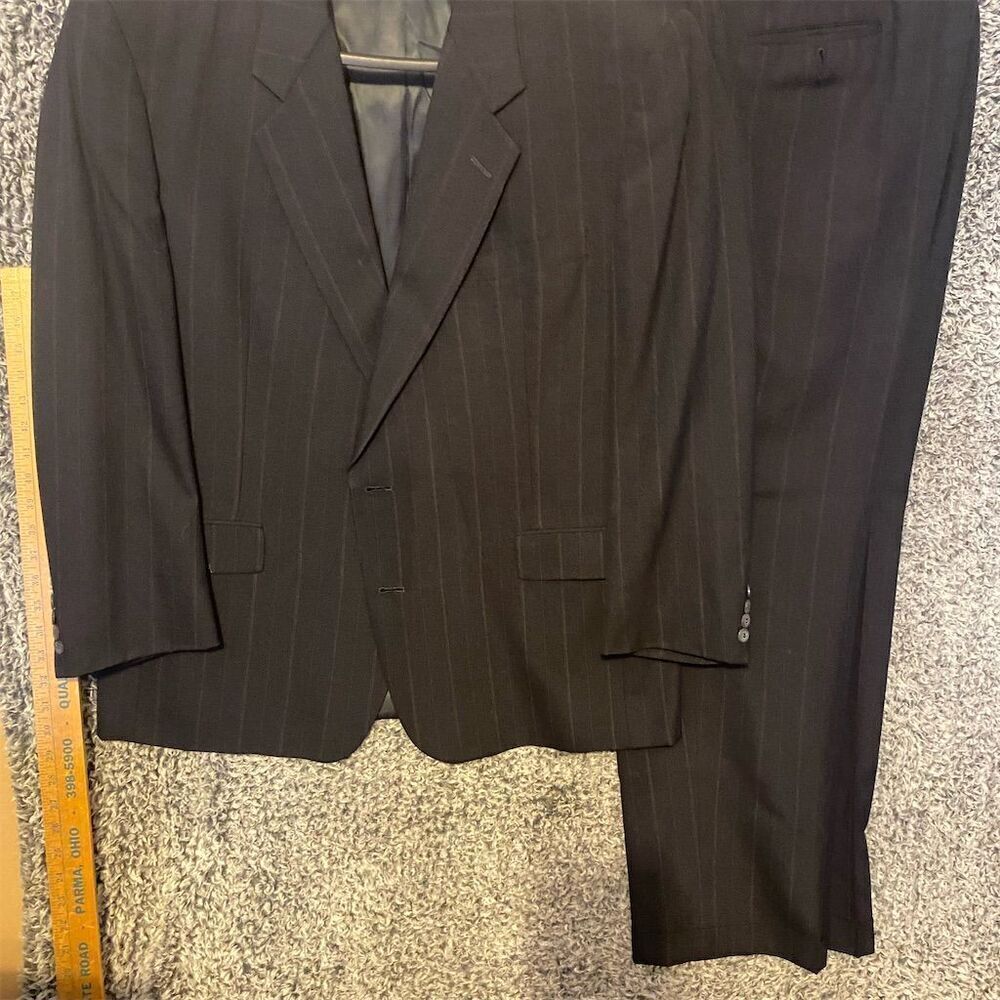 Men's Pinstripe Wool Suit 2 Piece Classic Fit Multicolor Size L Formal
